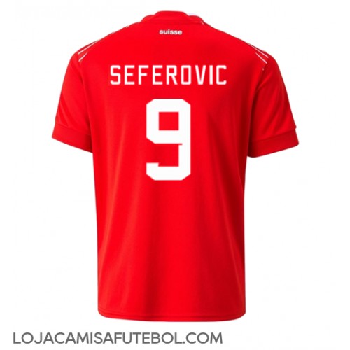 Camisa de Futebol Suíça Haris Seferovic #9 Equipamento Principal Mundo 2022 Manga Curta